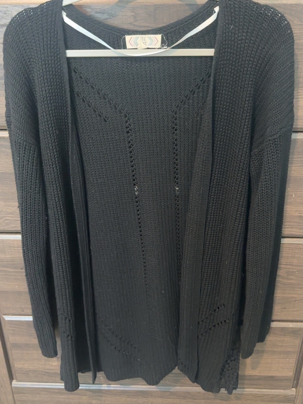 Pink Rose Black Open-Front Knit Cardigan